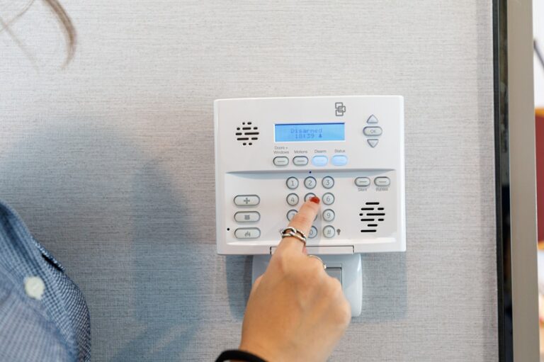 Office of home security alarm concept. Home security alarm keypa