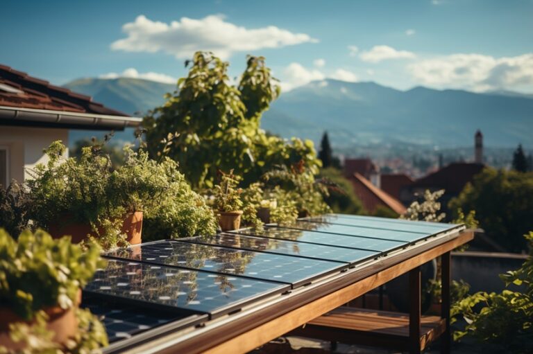 Solar panels on the house roof, power plant eco technology concept, Generative ai.